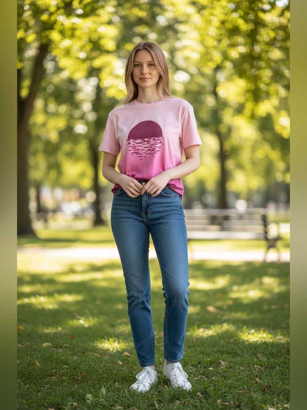 Wildfox Pink Gradient Sunset Graphic Short Sleeve Tee